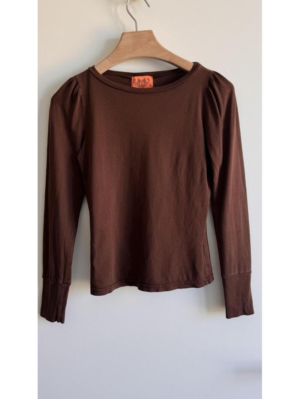 Juicy Couture Y2K Puff Sleeve Long Sleeve Top Brown Cotton Size S